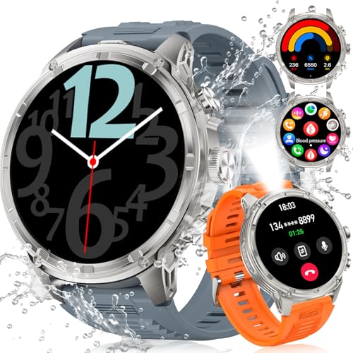 LIGE Smartwatch Herren mit LED Taschenlampe, 1.85‘’ HD Großes Display/710 mAh Akku Sportuhr Herren mit Telefonfunktion, 100+ Sportmodi Fitnessuhr, 24/7 Herzfrequenz/Schlafmonitor für Android iOS, IP68 von LIGE