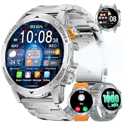 LIGE Smartwatch Herren mit 1000 mAh Akku, 1,75” HD AMOLED Smart Watch mit Telefonfunktion/110+Sportmodi Fitnessuhr/Schlafüberwachung, Android iOS Schrittzähleruhr Wasserdicht IP68 (3 Riemen) von LIGE