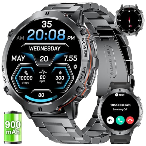 LIGE Smartwatch Herren mit 80+Ultralange Standby Zeit, 1,73” AMOLED HD Schrittzähleruhr mit 900 mAh Akku/Bluetooth-Anrufe/110+ Sportmodi/Schlafüberwachung, Android iOS Smartwatch Wasserdicht IP68 von LIGE