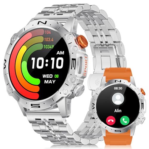 LIGE Smartwatch Herren mit Aod Mode,1.43'' Amoled HD Touchscreen Fitnessuhr IP68 Wasserdicht Schrittzähler mit 110 Sportmodi/45 Tage Batterie/Schlafmonitor Aktivitätstracker für iOS Android,Silber von LIGE