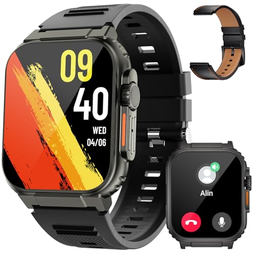 LIGE Smartwatch Herren mit Bluetooth Anrufe,600mAh Großem Akku Smart Watch mit 100+Sportmodi Pulsmesser Schlafmonitor, 1.96" Touchscreen Wasserdicht Sportuhr Armbanduhr für Android iOS Schwarz von LIGE