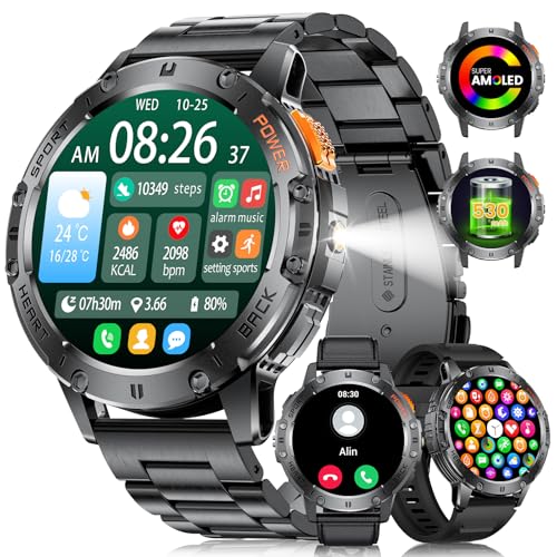 LIGE Smartwatch Herren mit LED-Taschenlampe,1.43‘’ AMOLED Touchscreen,530mah Armbanduhr Herren mit 120 Sportmodi Aktivitätstracker,Herzfrequenz/Blutdruck/Schlafmonitor 5ATM Wasserdicht 3 bänder LIGE Smartwatch Herren mit LED-Taschenlampe,1.43‘’ AMOLED Touchscreen,530mah Armbanduhr Herren mit 120 Sportmodi Aktivitätstracker,Herzfrequenz/Blutdruck/Schlafmonitor 5ATM Wasserdicht 3 bänder von LIGE