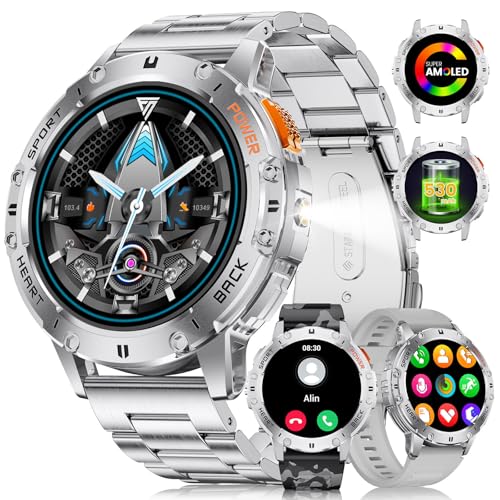 LIGE Smartwatch Herren mit LED Taschenlampe 530mAh,1.43'' AMOLED Militär Sportuhr Herren für Android iOS,IP68 Wasserdicht Fitnessuhr mit 120+ Sportmodi Herzfrequenz SpO2 Schlafmonitor,3 Bänder LIGE Smartwatch Herren mit LED Taschenlampe 530mAh,1.43'' AMOLED Militär Sportuhr Herren für Android iOS,IP68 Wasserdicht Fitnessuhr mit 120+ Sportmodi Herzfrequenz SpO2 Schlafmonitor,3 Bänder von LIGE