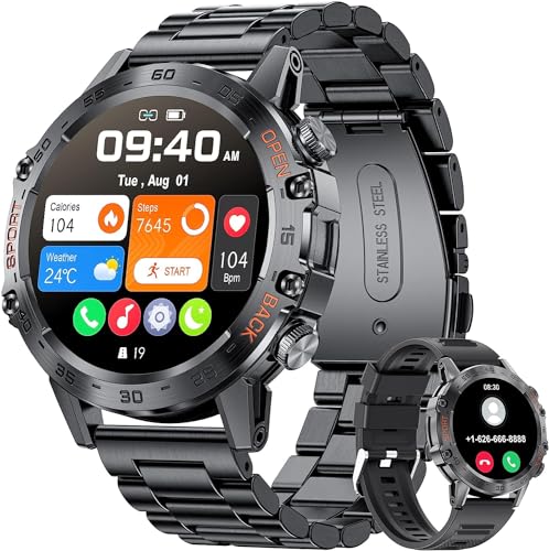 LIGE Smartwatch Herren mit Metallband, 1,39 Zoll Militär Smart Watch mit Herzfrequenz, Blutdruck, Schlafüberwachung für Android iOS, 100+ Sportmodi Fitnessuhr, IP67 Wasserdicht, Bluetooth Anrufe von LIGE