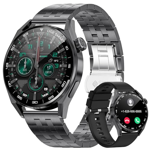 LIGE Smartwatch Herren mit Telefonfunktion, 1,39'' HD Fitness Tracker mit Pulsmesser/Schlafmonitor, Informationen Alerts, 100+ Sportmodi, IP68 wasserdichte 360mAh Akku Smartwatch für Android iOS von LIGE