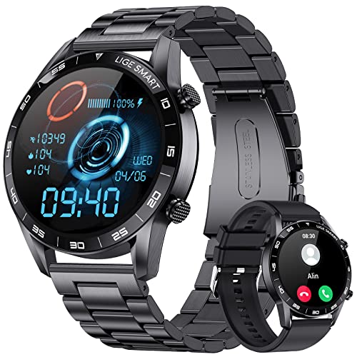 LIGE Smartwatch Herren mit Telefonfunktion, 1,39 Zoll Smartwatch mit Herzfrequenz, Blutdruck, Schlafüberwachung, 100+ Sportmodi Fitnessuhr IP67 Wasserdicht Metallband Sportuhr für Android iOS von LIGE