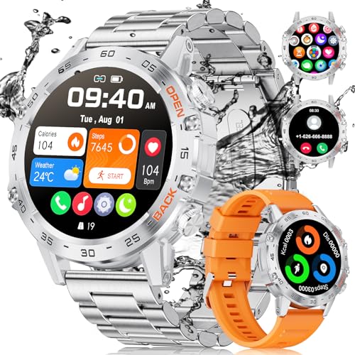 LIGE Smartwatch Herren mit Telefonfunktion, 1.39" HD Militär Smart Watch mit 100+Sportmodi, 400mAh Akku, Blutdruckmessung, Schlafmonitor, SpO2, IP67 Wasserdicht schrittzähler für Android iOS Silber von LIGE