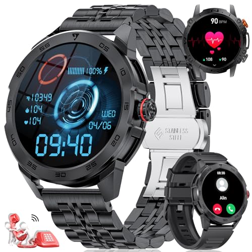 LIGE Smartwatch Herren mit Telefonfunktion, 1.39 Zoll Touchscreen,100 Sportmodi Outdoor Sportuhr,IP68 Wasserdicht für Android iOS mit Herzfrequenzmonitor SpO2 Schlafmonitor 400mAh Schwarz von LIGE