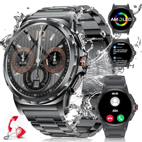 LIGE Smartwatch Herren mit Telefonfunktion, 1.43/'' AMOLED Voll Touchscreen 360mAh Smart Watch 129 Sportmodi Sportuhr Schrittzähler SpO2 Schlafmonitor Fitnessuhr für iOS Android ASD-SML6-D von LIGE