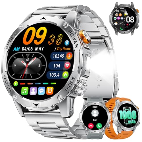 LIGE Smartwatch Herren mit Telefonfunktion, 1.75" Großer Bildschirm/1000mAh Akku Sportuhr, LED Taschenlampe 110+Sportmodi IP68 Wasserdicht für Android iOS, Herzfrequenz Schlafmonitor, Silber LIGE Smartwatch Herren mit Telefonfunktion, 1.75" Großer Bildschirm/1000mAh Akku Sportuhr, LED Taschenlampe 110+Sportmodi IP68 Wasserdicht für Android iOS, Herzfrequenz Schlafmonitor, Silber von LIGE
