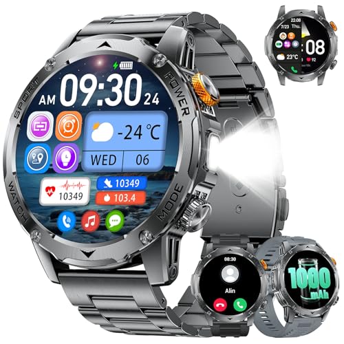 LIGE Smartwatch Herren mit Telefonfunktion, 1.75" Großer Bildschirm/1000mAh Akku Sportuhr, LED Taschenlampe 110+Sportmodi IP68 Wasserdicht für Android iOS, Herzfrequenz Schlafmonitor von LIGE