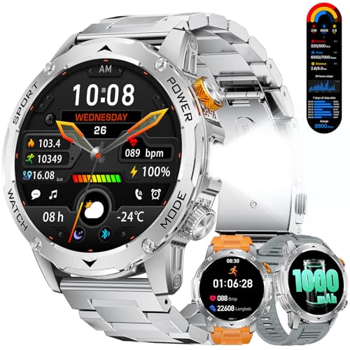 LIGE Smartwatch Herren mit Telefonfunktion, 1000mAh Großer Akku/LED Taschenlampe/3 Armbänders, 1.75''Großes Display Fitness Tracker 100+ Sportmodi Outdoor Sportuhr für Android iOS, Silber LIGE Smartwatch Herren mit Telefonfunktion, 1000mAh Großer Akku/LED Taschenlampe/3 Armbänders, 1.75''Großes Display Fitness Tracker 100+ Sportmodi Outdoor Sportuhr für Android iOS, Silber von LIGE