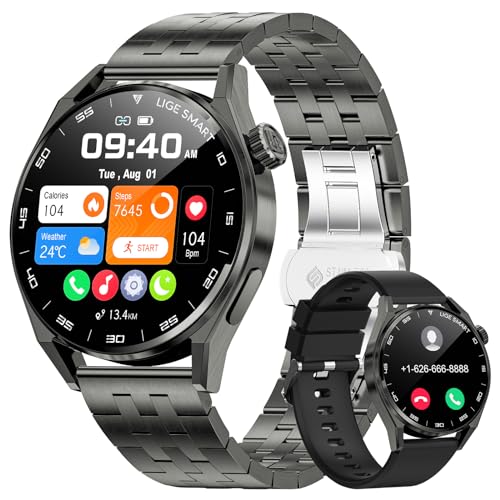 LIGE Smartwatch Herren mit Telefonfunktion, 360Amh Smart Watch mit Pulsmesser/Schlafmonitor/Message Reminder/Musiksteuerung, IP68 Wasserdicht Herren Smart Watch für Android iOS Schwarz von LIGE