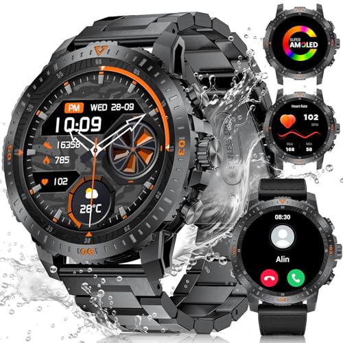 LIGE Smartwatch Herren mit Telefonfunktion,1,43" AMOLED Always-On Display Armbanduhr,500mAh-Akku,100+ Sportmodi Uhren Herren mit Herzfrequenz,5ATM Wasserdicht Android und iOS von LIGE