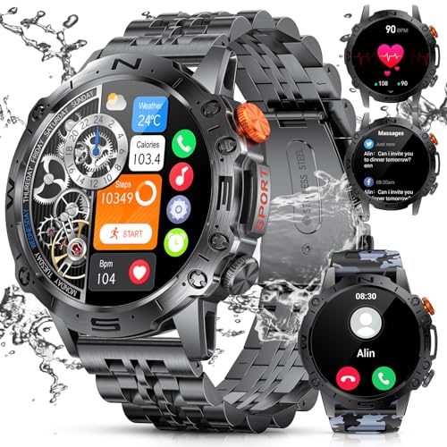 LIGE Smartwatch Herren mit Telefonfunktion,1.43'' AMOLED Touchscreen,100+ Sportmodi Sportuhr Smart Watch mit Pulsmesser/Blutdruckmessung/Schlafmonitor,5ATM Wasserdicht für Android iOS Schwarz von LIGE