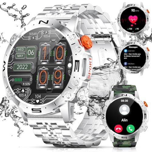 LIGE Smartwatch Herren mit Telefonfunktion,1.43'' AMOLED Touchscreen,100+ Sportmodi Sportuhr Smart Watch mit Pulsmesser/Blutdruckmessung/Schlafmonitor,IP68 Wasserdicht für Android iOS Silberne von LIGE
