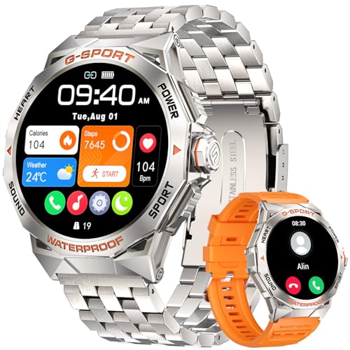 LIGE Smartwatch Herren mit Telefonfunktion,1.43" HD AMOLED-Bildschirm,Fitness Tracker mit Blutdruck/Pulsmesser,Schrittzähler,400mAh Akku, Intelligente Uhr für iOS Android,Silber von LIGE