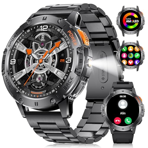LIGE Smartwatch Herren LED-Taschenlampe,1.43‘’ AMOLED Touchscreen,530mah Armbanduhr Herren mit 120+ Sportmodi Aktivitätstracker 5ATM Wasserdicht,Herzfrequenz/Blutdruck/Schlafmonitor,2 Bänder LIGE Smartwatch Herren LED-Taschenlampe,1.43‘’ AMOLED Touchscreen,530mah Armbanduhr Herren mit 120+ Sportmodi Aktivitätstracker 5ATM Wasserdicht,Herzfrequenz/Blutdruck/Schlafmonitor,2 Bänder von LIGE