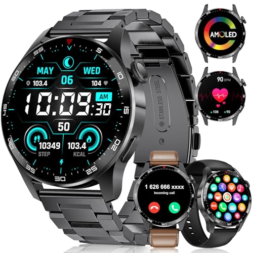 LIGE Smartwatch Herren mit Telefonfunktion,1.43 Zoll AMOLED Voll Touchscreen Armbanduhr Herren mit 120 Sportmodi Aktivitätstracker,Herzfrequenz/SpO2/Schlafmonitor 5ATM Wasserdicht Schwarz 3 Straps LIGE Smartwatch Herren mit Telefonfunktion,1.43 Zoll AMOLED Voll Touchscreen Armbanduhr Herren mit 120 Sportmodi Aktivitätstracker,Herzfrequenz/SpO2/Schlafmonitor 5ATM Wasserdicht Schwarz 3 Straps von LIGE