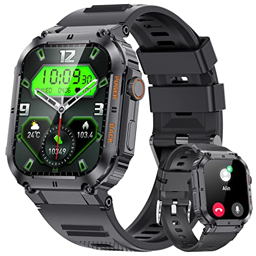 LIGE Smartwatch Herren mit Telefonfunktion,1.96'' HD Touchscreen,100+ Sportmodi Aktivitätstracker mit Herzfrequenz/SpO2/Schlafmonitor,5ATM Wasserdicht Armbanduhr 400mah Sportuhr Schwarz Silikon von LIGE