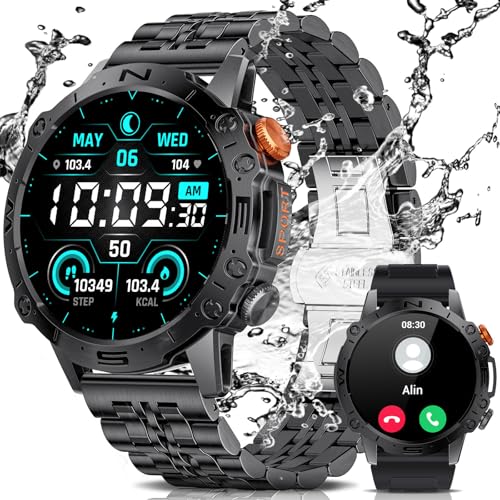 LIGE Smartwatch Herren mit Telefonfunktion 1.43'' Amoled HD Touchscreen Fitnessuhr IP68 Wasserdicht Schrittzähler mit 110 Sportmodi/45 Tage Batterie/Schlafmonitor Aktivitätstracker für iOS Android von LIGE