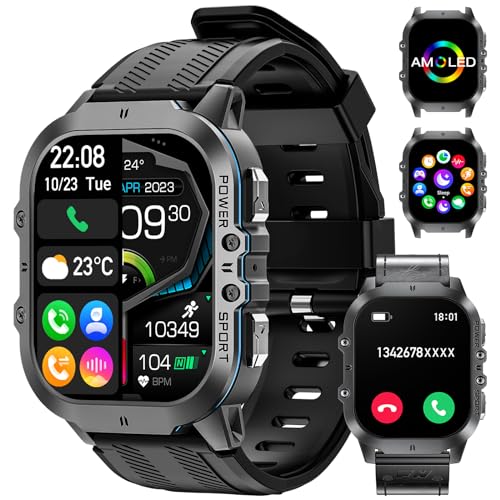 LIGE Smartwatch Herren mit Telefonfunktion Anruf 1.96zoll AMOLED Bildschirm 350mAh Batterie IP68 Wasserdicht Fitness Tracker Herzfrequenz/SpO2/Schlafmonitor iOS Android Uhren Smartwatch Herren von LIGE