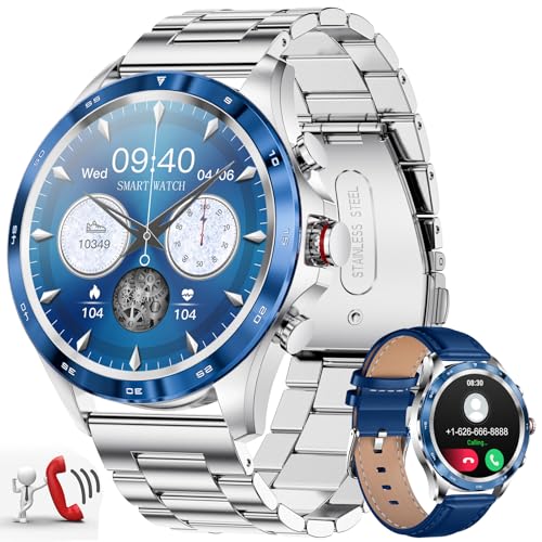 LIGE Smartwatch Herren mit Telefonfunktion Fitnessuhr Bluetooth Anruf mit Herzfrequenz Schlafmonitor 5ATM Wasserdicht Sportuhren Armbanduhr für Android iOS Handys, Blau von LIGE