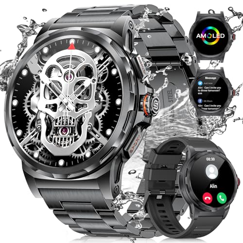 LIGE Smartwatch Herren mit Telefonfunktion für Android iOS, 1,43''AMOLED-Always On Smartwatch mit Schlafmonitor, Kalorien, 5ATM Wasserdicht/120+ Sportmodi Outdoor Sportuhr mit Schrittzähler von LIGE