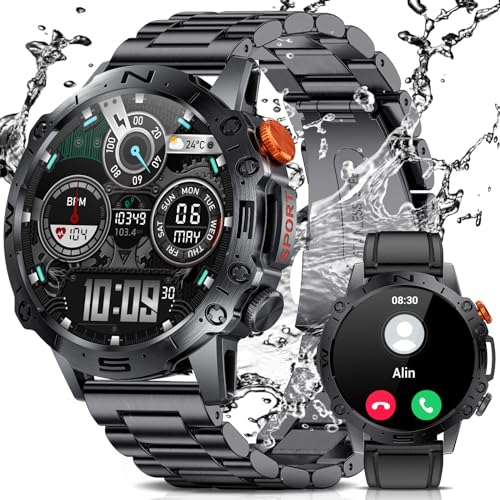 LIGE Smartwatch Herren mit Telefonfunktion für Android iOS 1.43'' Amoled HD Outdoor Sportuhr Smartwatch mit 110 Sportmodi,Pulsmesser/Schlafmonitor,IP68 Wasserdicht Schrittzähler,360mah Batterie von LIGE