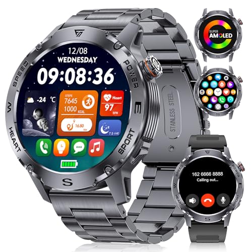 LIGE Smartwatch für Herren mit Anruf, Bluetooth, 1,43 Zoll (3,8 cm), Amoled Smartwatch, mit Herzfrequenz, Schlafmonitor, Schrittzähler, Sport-Modi, IP68, wasserdicht, Armbanduhr für Android iOS von LIGE