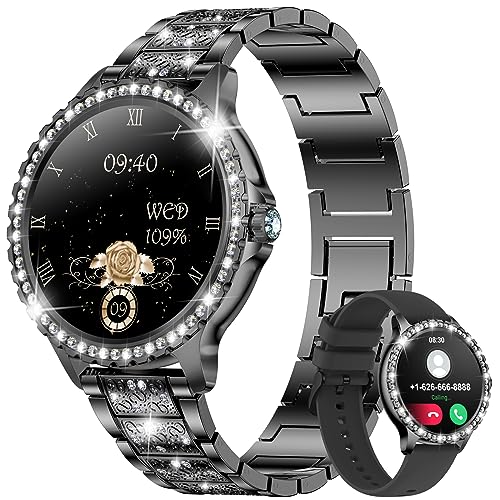 Smartwatch Damen mit Telefonfunktion, 1.32'' HD,20 Sportmodi Armbanduhr mit Menstruationszyklus Schlafmonitor Pulsuhr Blutdruckmessung Schrittzähler Fitnessuhr Damen Runde für Android iOS Schwarz von LIGE