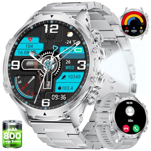 Smartwatch Herren 800 mAh Akku,1.85'' HD Großes Display/LED Taschenlampe Sportuhr Herren mit Telefonfunktion,IP68 wasserdicht Fitnessuhr mit 110+ Sportmodi /Herzfrequenz/Schlafmonitor für Android iOS Smartwatch Herren 800 mAh Akku,1.85'' HD Großes Display/LED Taschenlampe Sportuhr Herren mit Telefonfunktion,IP68 wasserdicht Fitnessuhr mit 110+ Sportmodi /Herzfrequenz/Schlafmonitor für Android iOS von LIGE