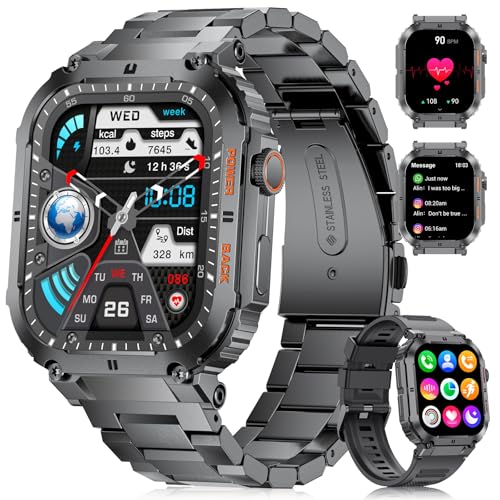 Smartwatch Herren Militärische mit 1.96Zoll Großes Bildschirm, Telefonfunktion, 5ATM wasserdichte, 400mAh Langer Akkulaufzeit, 100 Sportmodi Android iOS Herzfrequenz/Schrittzähler Sportuhren Männer Smartwatch Herren Militärische mit 1.96Zoll Großes Bildschirm, Telefonfunktion, 5ATM wasserdichte, 400mAh Langer Akkulaufzeit, 100 Sportmodi Android iOS Herzfrequenz/Schrittzähler Sportuhren Männer von LIGE