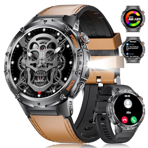 Smartwatch Herren mit LED Taschenlampe Telefonfunktion/600mAh Lange Akkulaufzeit/AMOLED Display 5ATM Wasserdicht Herzfrequenz/Schlafmonitor 120 Sportmodi Android iOS Sportuhr für Herren Smartwatch Herren mit LED Taschenlampe Telefonfunktion/600mAh Lange Akkulaufzeit/AMOLED Display 5ATM Wasserdicht Herzfrequenz/Schlafmonitor 120 Sportmodi Android iOS Sportuhr für Herren von LIGE