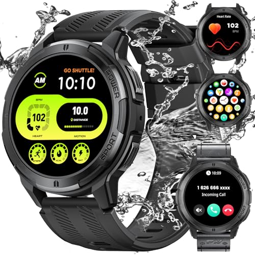 Smartwatch Herren mit Telefonfunktion 410mAh Groß Akku 123 Sportmodus AMOLED 1.43zoll Touchscreen Sprachassistent Anruf Always-on Display IP68 Wasserdicht Outdoor Robuste Militär Smartwatch Herren von LIGE