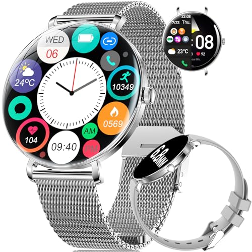 [2025 Neu] Damen Smartwatch mit Telefonfunktion, 1,43" AMOLED Ultradünn & Gebogen, Herzfrequenz- & Schlafüberwachung, 100+ Sportmodi, Schrittzähler, IP68 Wasserdicht, Fitness Tracker für iOS & Android von LIGE
