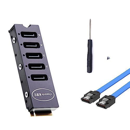 LIGSLN Hochgeschwindigkeits M.2-NVMe Zu-5-Port SATAIII Adapterkarte SATA3.0-Adapterkarte Unterstützt RAIDs 2280-Legierungsgehäuse Mit Kabel von LIGSLN