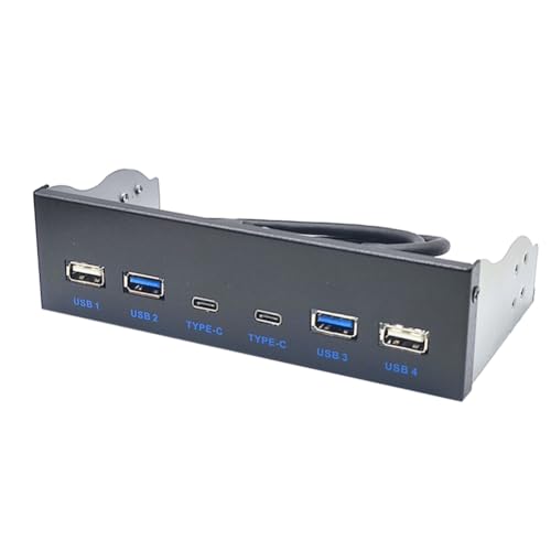 LIGUSTRUM USB 3.0-Frontplatte für Desktop, 5,25 CD-ROM-Laufwerksschacht, USB 3.0/3.2, 19-Polig, USB 2.0, 9-Polig auf 2 X USB Typ C + 2 X USB 3.0 + 2 X USB 2.0 von LIGUSTRUM