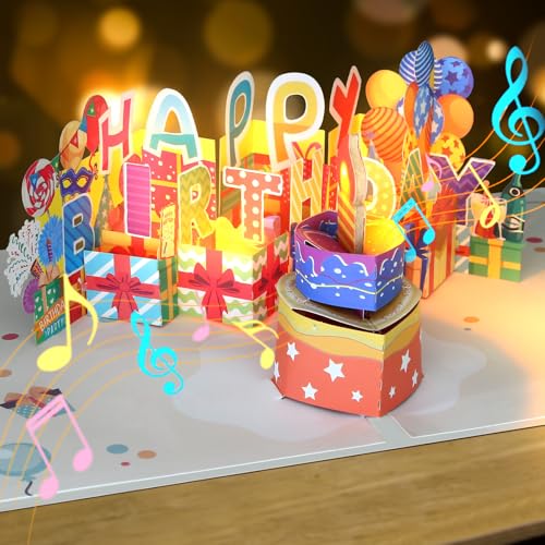 LIHAO Geburtstagskarte Frau Geburtstagskarte mit Musik und Licht Geburtstagskarten Pop Up Karte Geburtstag Mann Geburtstagskarte LED Blowable Kerze Happy Birthday Geschenk Kinder (Set 6 Bunt) von LIHAO