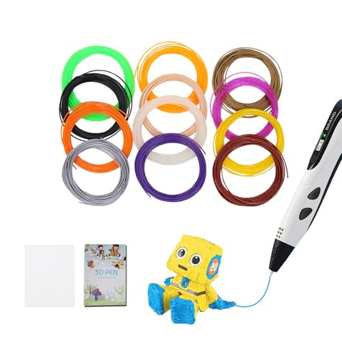 3D-Stift-Filament-Set, PLA-Filament-Nachfüllung (12 Farben, 10 Fuß für jede Farbe, insgesamt 120 Fuß), einschließlich: PLA 12 Farben 1,75 mm, 3D-Modellierungswerkzeug, Fingerschutz und Zeichenvorlage von LIHUACHEN