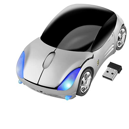 Kabellose Maus Sportwagen Design Funkmaus, 2,4 GHz 1600DPI PC Maus Laptop Maus Wireless Optische Maus mit USB Nano Empfänger, Auto Style Maus für Windows/Mac/Linux, Office Home, Geschenk, Silber von LIKE SHOW