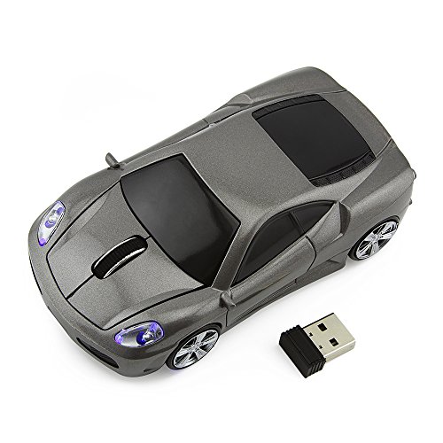 Sportwagen Form Kabellose Maus, 2.4G Funkmaus PC Maus 1600DPI Laptop Wireless Mouse, Optische Maus mit USB Nano Empfänger, Drahtlose Mäuse für Windows/Vista/Mac/Linux, Computer, Office Home (Grau) von LIKE SHOW