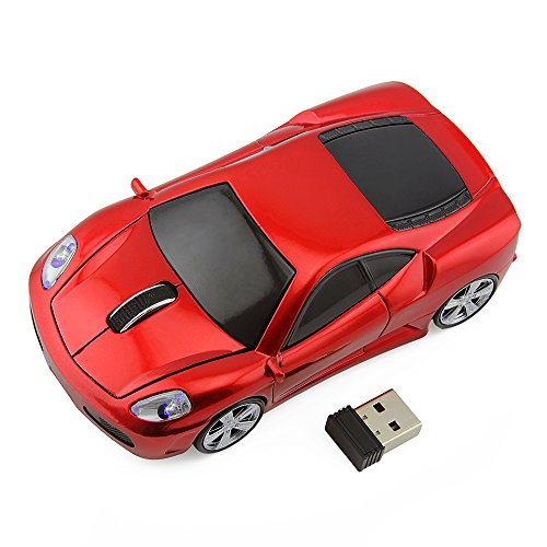 Sportwagen Form Kabellose Maus, 2.4G Funkmaus PC Maus 1600DPI Laptop Wireless Mouse, Optische Maus mit USB Nano Empfänger, Drahtlose Mäuse für Windows/Vista/Mac/Linux, Computer, Office Home (Rot) von LIKE SHOW