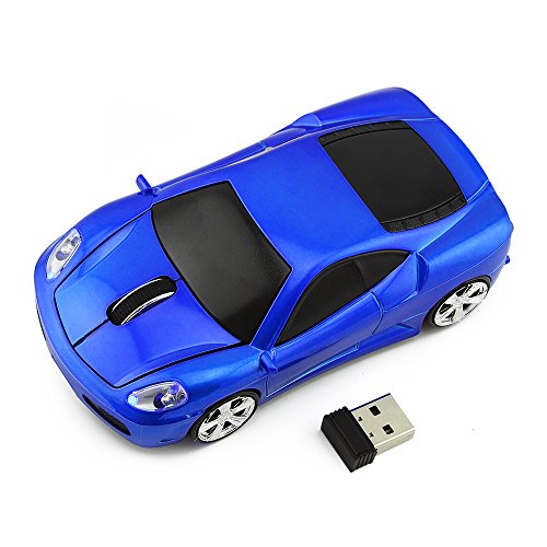 Sportwagen Form Kabellose Maus, 2.4G Funkmaus PC Maus 1600DPI Laptop Wireless Mouse, Optische Maus mit USB Nano Empfänger, Drahtlose Mäuse für Windows/Vista/Mac/Linux, Computer, Office Home (blau) von LIKE SHOW