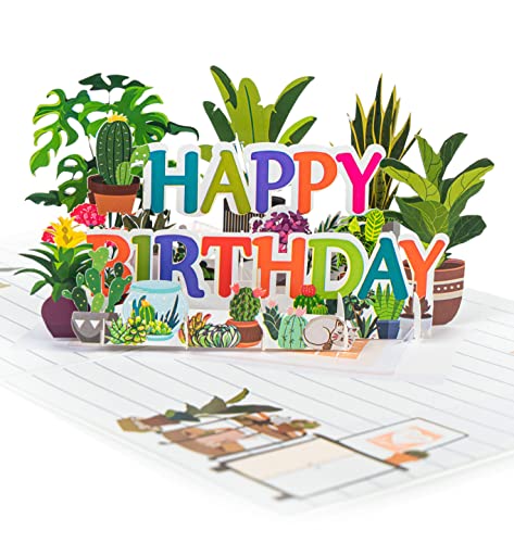 LIMAH® Pop-Up 3D Geburtstagskarte, Pflanzenkarte/für Frau, Mann und Pflanzenliebhaber zum Geburtstag/Motiv Pflanzen im Blumentopf und Happy Birthday Aufschrift von LIMAH