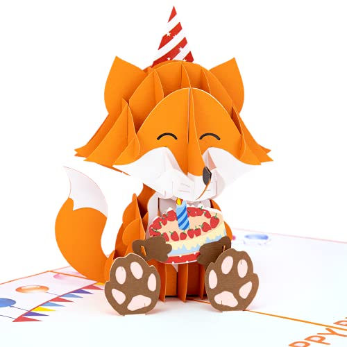 LIMAH® Pop Up 3D Grußkarte/Geburtstagskarte, Einladungskarte, Geschenkkarte/Fuchs Motiv/für Kinder/in Orange/Groß von LIMAH