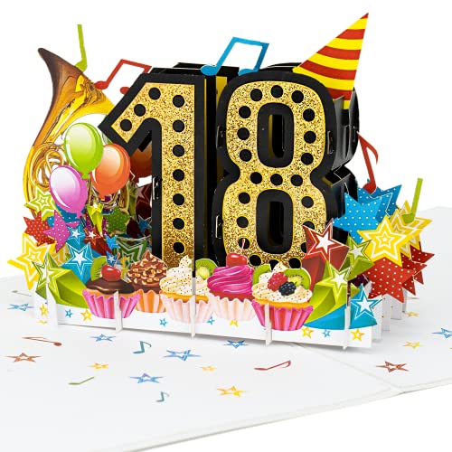 LIMAH® Pop-Up 3D Grußkarte/Hochwertige PopUp 3D Geburtstagskarte zum 18. /Happy Birthday Motiv/in schwarz Gold/Groß mit Glitzer von LIMAH