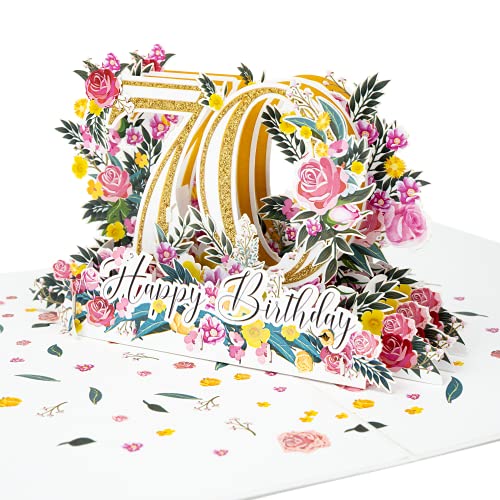 LIMAH® Pop-Up 3D Grußkarte/Hochwertige PopUp 3D Geburtstagskarte zum 70. Geburtstag/Happy Birthday Motiv/in weiß Gold/Groß mit Glitzer von LIMAH