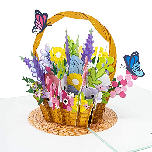 LIMAH® Pop-Up 3D Grußkarte/PopUp 3D Blumen-korb-Karte für dich zum Geburtstag, Muttertag, Valentinstag, Hochzeit für Sie/Blumenkorb mit Schmetterlingen Motiv/in Türkis von LIMAH