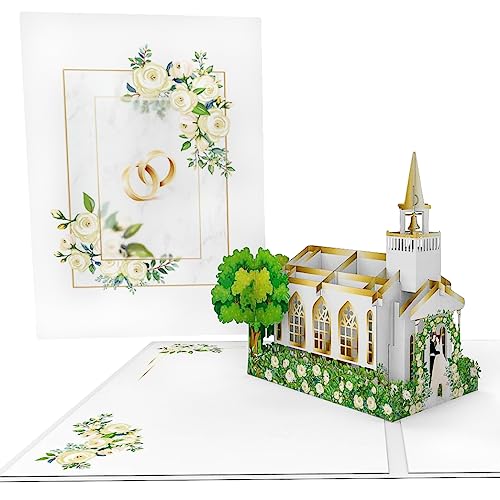LIMAH® Pop-Up 3D Hochzeitskarte - Kirche, Ringen und Brautpaar - zur Hochzeit, Hochzeitstag, Trauung oder Jahrestag - passend als Geldgeschenk von LIMAH
